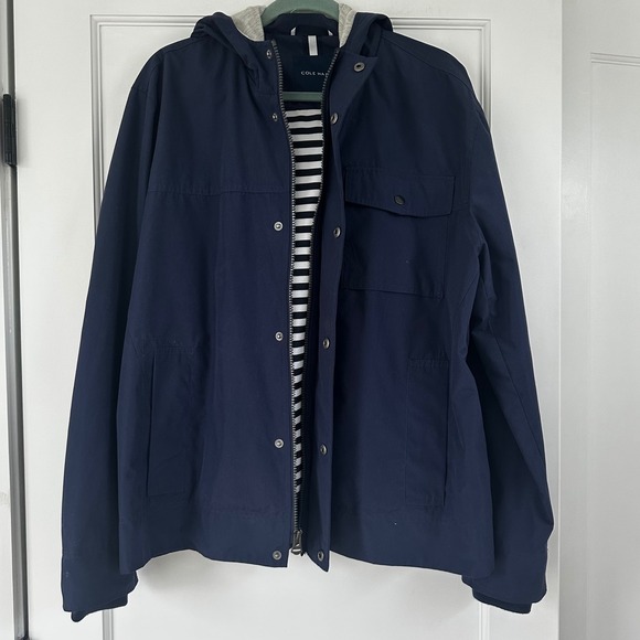 Cole Haan Hooded Rain Jacket Lightweight Layering‎ Coat Navy Blue XL Womens - Picture 1 of 12